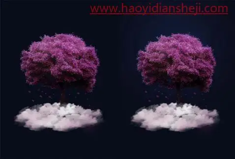 海报制作，用简单的树木打造梦幻紫色海报_www.haoyidiansheji.com