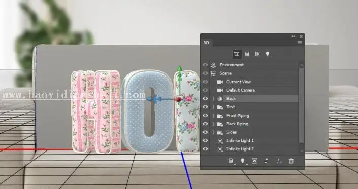 3D功能，通过PS的3D功能制作沙发上的靠枕_www.haoyidiansheji.com