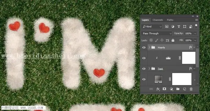 可爱字，通过PS制作可爱的毛绒绒质感的仿皮毛字体_www.haoyidiansheji.com