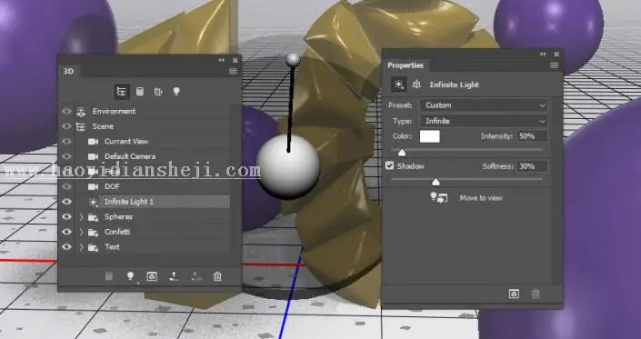 3D工具，通过PS中的3D功能创建膨胀3D文本效果_www.haoyidiansheji.com