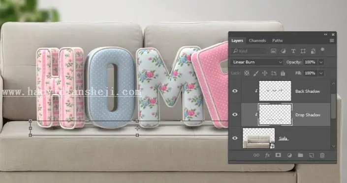 3D功能，通过PS的3D功能制作沙发上的靠枕_www.haoyidiansheji.com