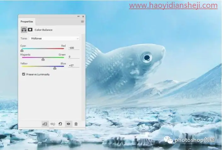 创意合成，合成冰冻特效的金鱼场景_www.haoyidiansheji.com