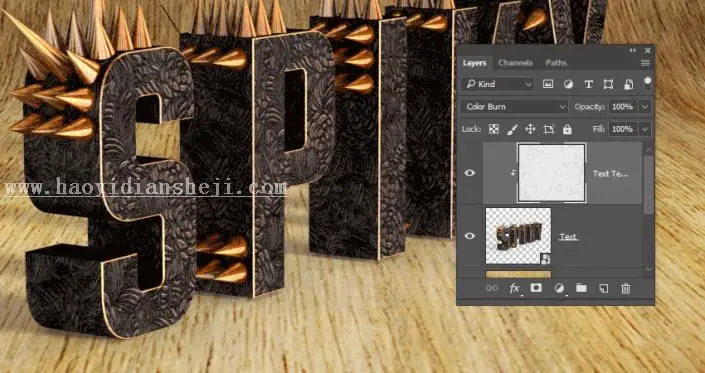 金属字，用PS制作3D效果的金属铆钉文字_www.haoyidiansheji.com