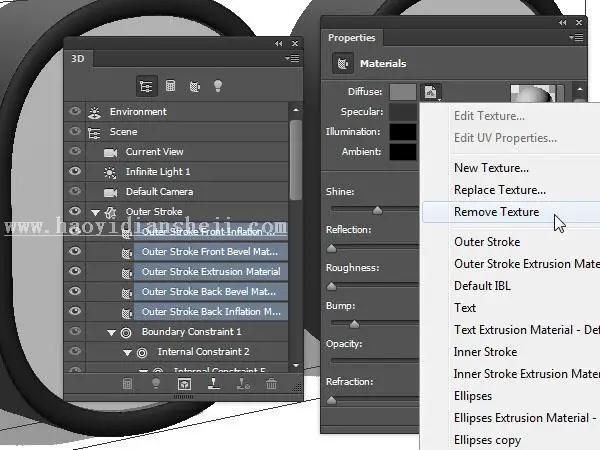 3D功能，用PS中的3D功能制作金属材质的文字_www.haoyidiansheji.com