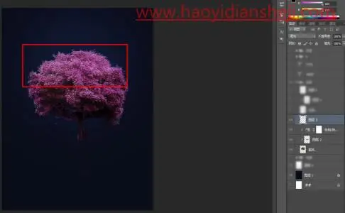 海报制作，用简单的树木打造梦幻紫色海报_www.haoyidiansheji.com