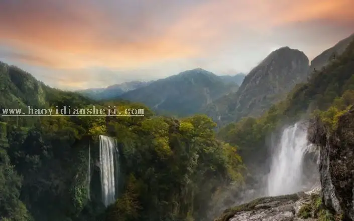 场景合成，合成一张深山瀑布风景照片_www.haoyidiansheji.com