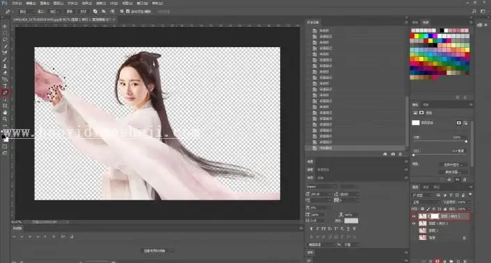 工笔画，用杨幂照片做工笔画效果实例_www.haoyidiansheji.com