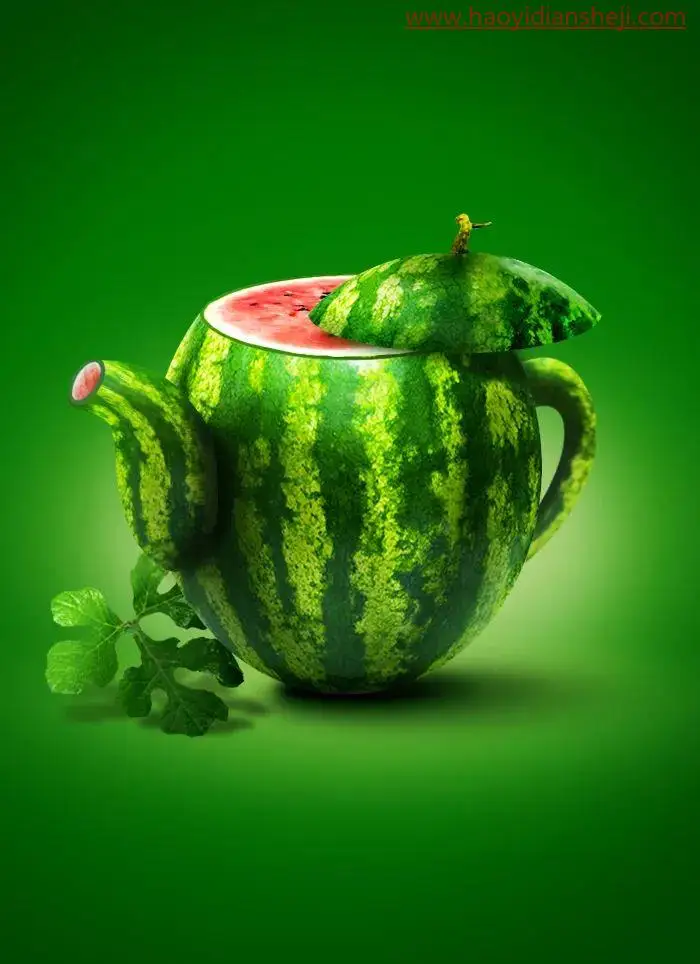 创意合成，在PS中合成一把创意的西瓜茶壶_www.haoyidiansheji.com