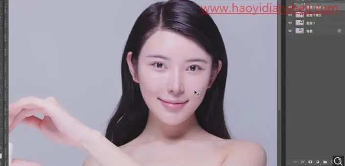 产品修图，给面霜模特进行精细修图_www.haoyidiansheji.com