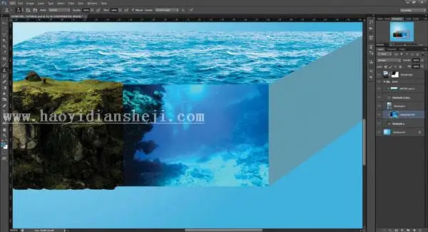 场景合成，在ps中合成一个微缩水族馆_www.haoyidiansheji.com