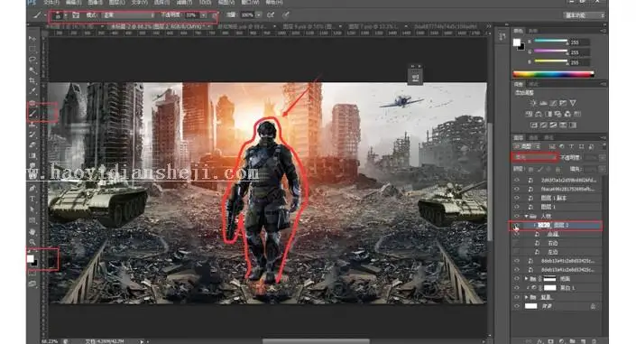 海报制作，用PS制作热血游戏战争海报_www.haoyidiansheji.com