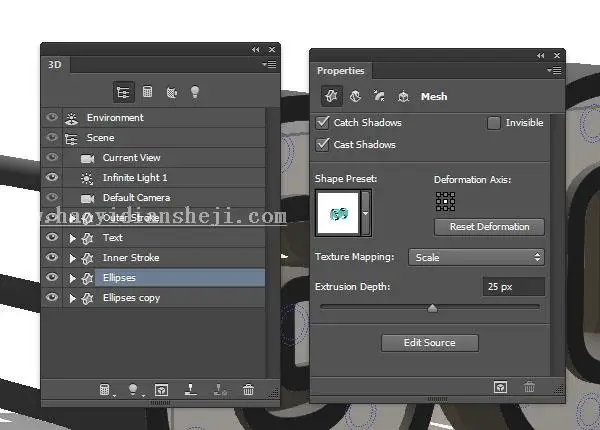 3D功能，用PS中的3D功能制作金属材质的文字_www.haoyidiansheji.com