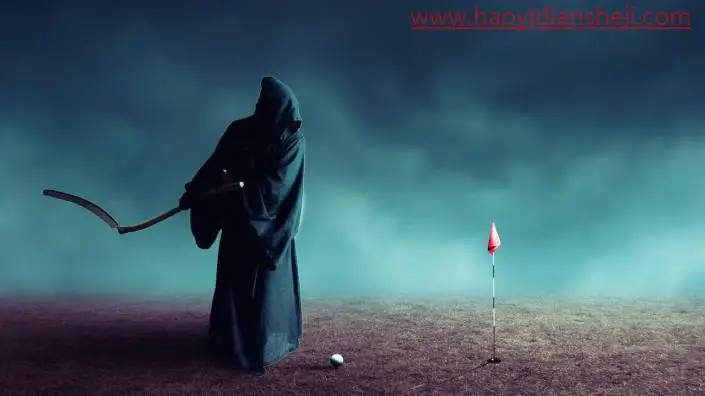 奇幻合成，合成一张鬼怪打高尔夫的场景照片_www.haoyidiansheji.com