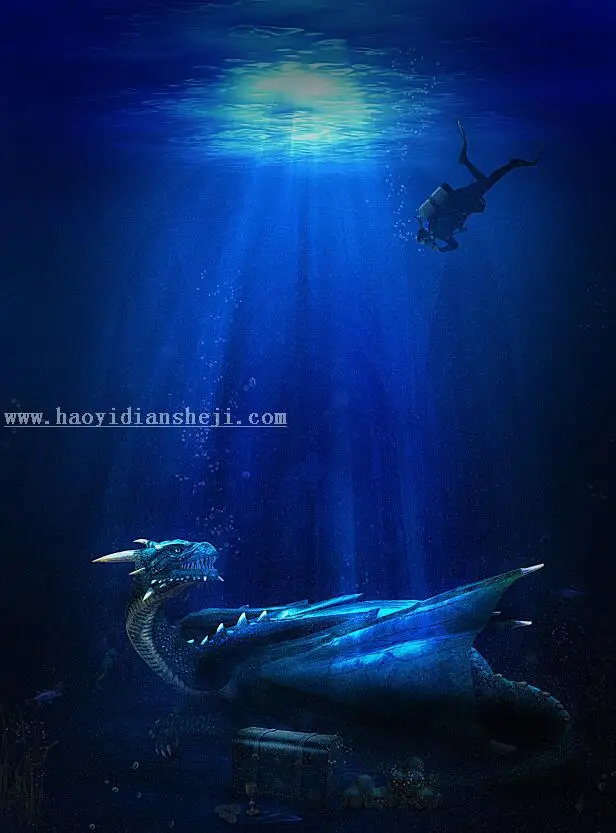 场景合成，打造一个海底寻宝的奇幻场景_www.haoyidiansheji.com