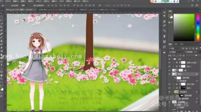 场景合成，用PS合成一个立体的站在手机上的女孩场景_www.haoyidiansheji.com