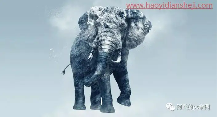 动物恶搞，PS打造雪峰质感大象_www.haoyidiansheji.com