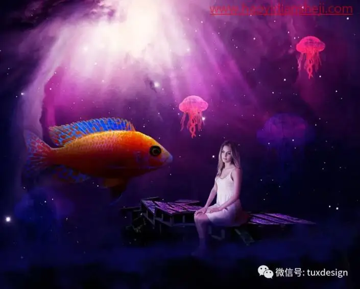 唯美合成，通过PS合成一副安静的女子坐立的梦幻场景_www.haoyidiansheji.com