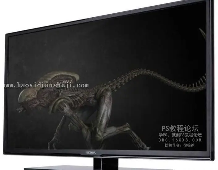 出屏效果，制作冲出电视的异形_www.haoyidiansheji.com
