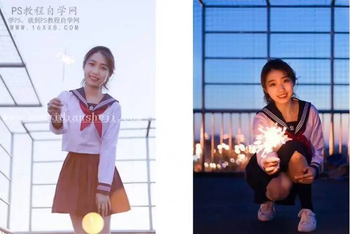 摄影后期，通过PS给夜景拍摄的烟花人像进行调色_www.haoyidiansheji.com