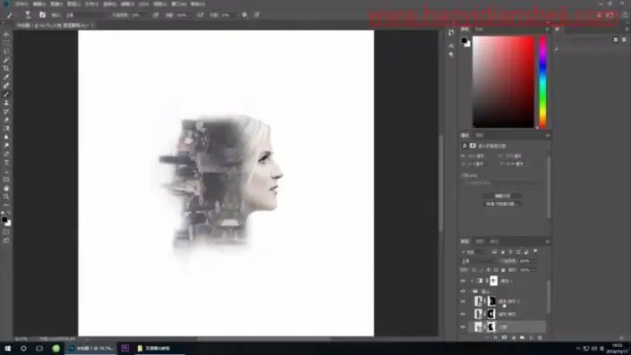 海报制作，制作人与高楼结合的多重人像海报_www.haoyidiansheji.com