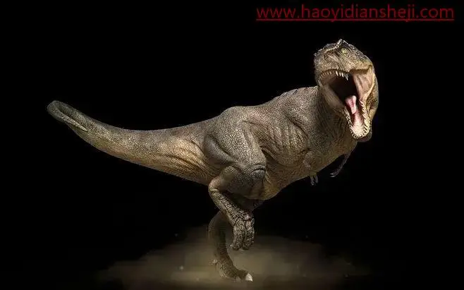 出屏效果，绘制霸王龙冲出手机屏幕效果_www.haoyidiansheji.com