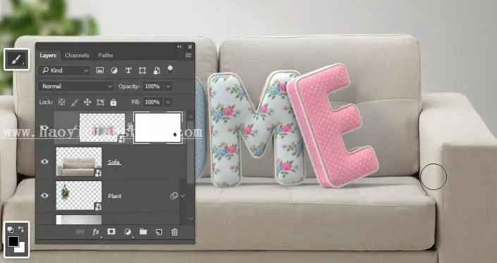 3D功能，通过PS的3D功能制作沙发上的靠枕_www.haoyidiansheji.com