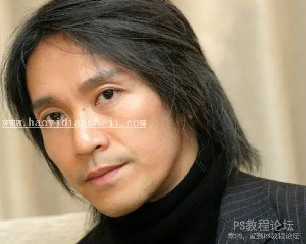 头发美化，如何把周星驰的白发变黑教程_www.haoyidiansheji.com