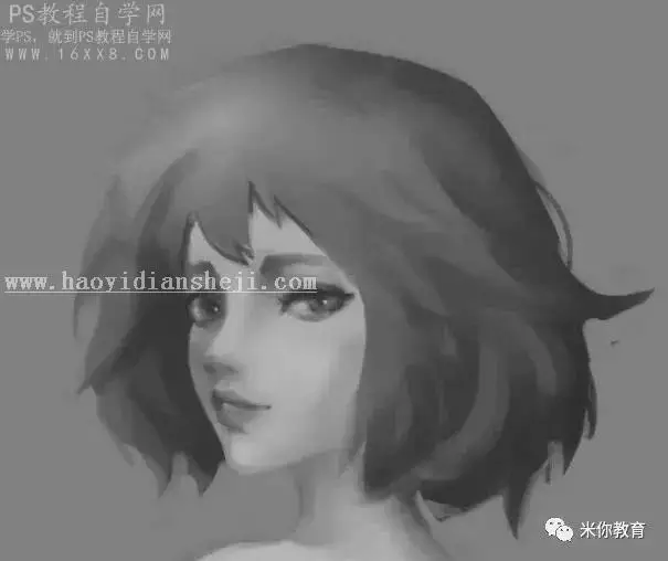 手绘教程，手绘美女头像游戏原画_www.haoyidiansheji.com