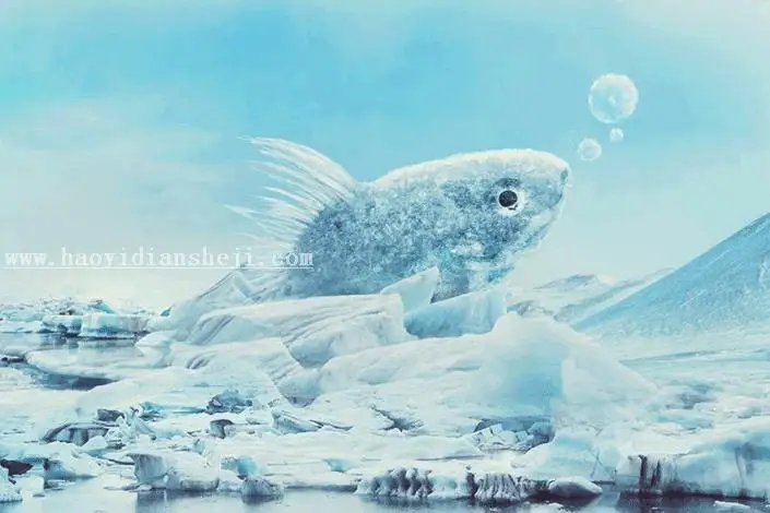 冰雪效果，在PS中合成一个超现实感觉的冰块鱼_www.haoyidiansheji.com