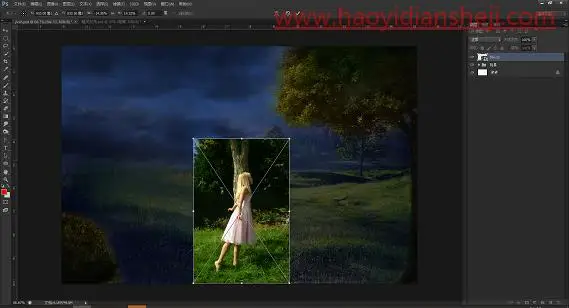 场景合成，在PS中合成一幅小女孩与蝴蝶对话的神奇场景_www.haoyidiansheji.com