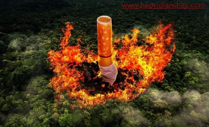 禁烟海报，制作一款以烟草味主题的公益禁烟海报_www.haoyidiansheji.com