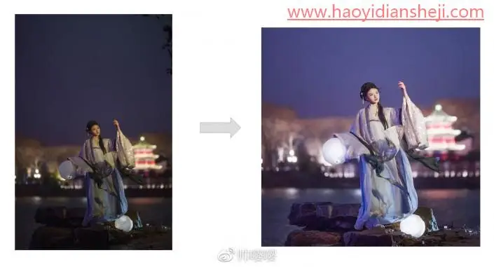 夜景人像，通过LR给夜景古风人像进行修图_www.haoyidiansheji.com