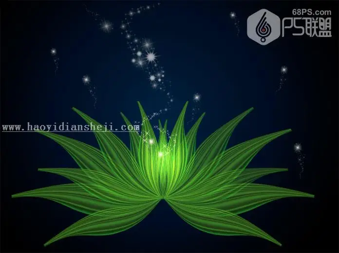 花朵绘制，用PS制作绿色荧光花朵的方法_www.haoyidiansheji.com