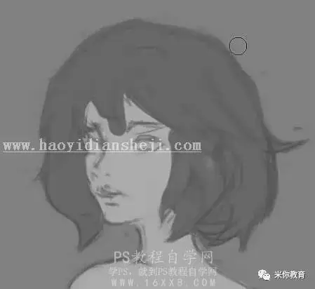 手绘教程，手绘美女头像游戏原画_www.haoyidiansheji.com