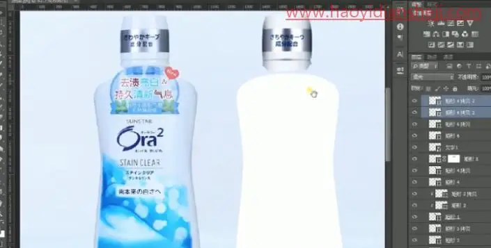 产品修图，给漱口水营造一种夏日清凉感_www.haoyidiansheji.com