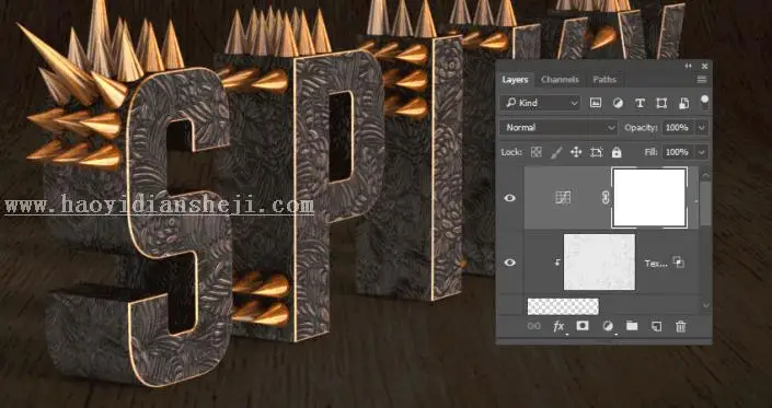 金属字，用PS制作3D效果的金属铆钉文字_www.haoyidiansheji.com