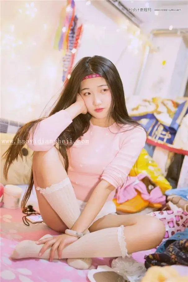 粉色调，通过PS把室内人像调出粉色梦幻少女照片_www.haoyidiansheji.com