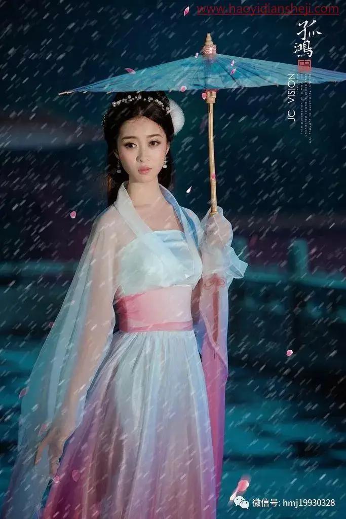 雪景效果，给古风人像制作唯美浪漫的下雪效果_www.haoyidiansheji.com