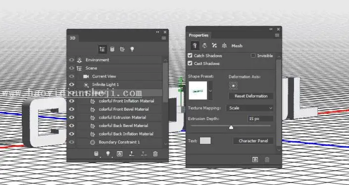 炫彩效果，用PS创建3D炫彩照明文字效果_www.haoyidiansheji.com