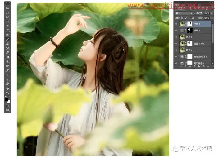 古风后期，在PS中打造淡雅古风青荷人像_www.haoyidiansheji.com