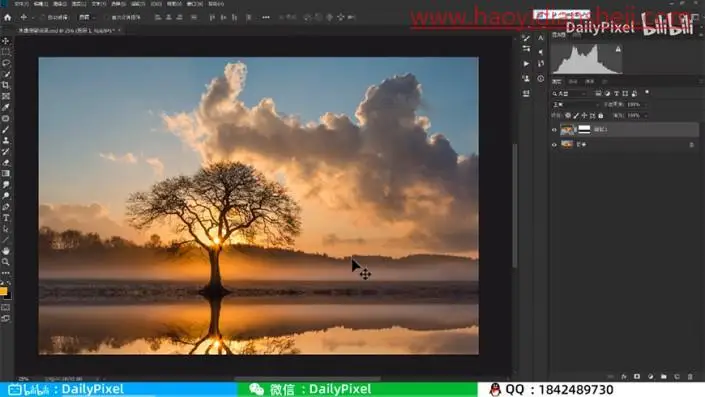 倒影教程，在PS中给霞光图片加上逼真的水面倒影_www.haoyidiansheji.com
