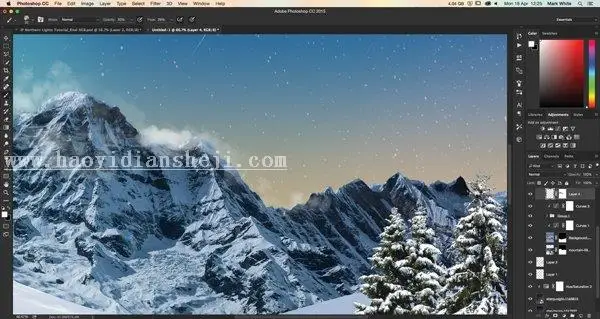 图片合成，用PS做逼真漂亮的北极光彩色效果照片_www.haoyidiansheji.com