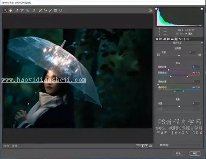 LR调色教程，通过LR给雨天拍摄的人像进行后期调色_www.haoyidiansheji.com