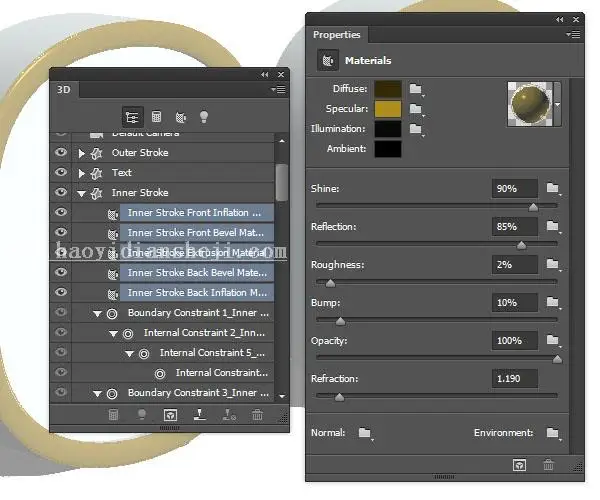 3D功能，用PS中的3D功能制作金属材质的文字_www.haoyidiansheji.com