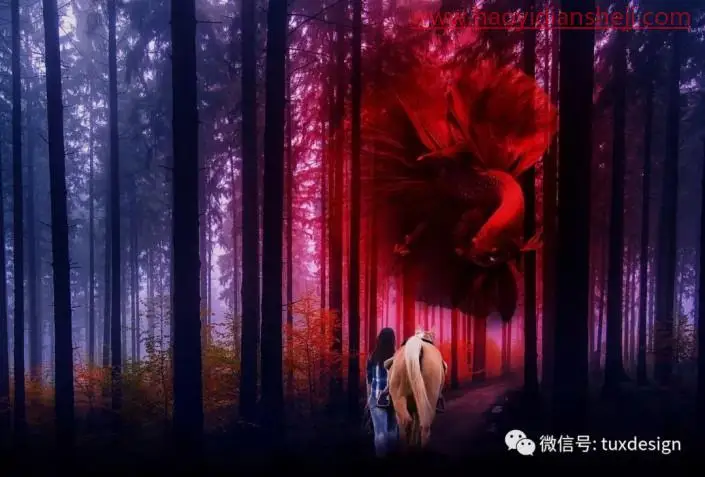 创意合成，制作一条红鱼穿梭森林的奇幻照片_www.haoyidiansheji.com