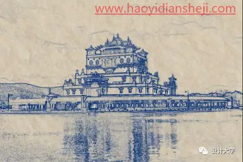 圆笔画，制作圆珠笔效果的建筑图片_www.haoyidiansheji.com
