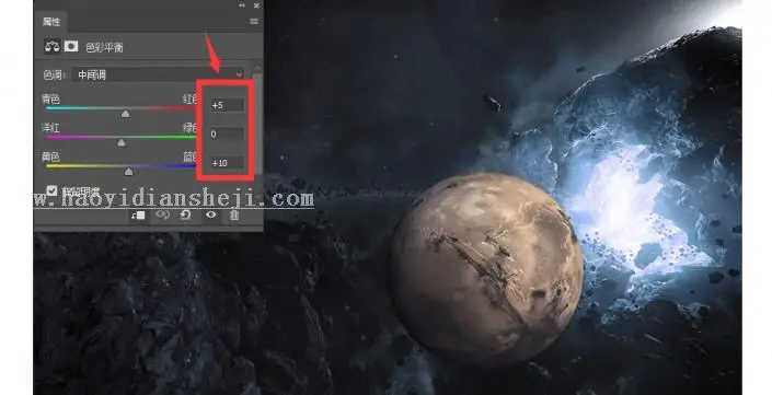 场景合成，用PS合成一个给星球带上耳机的创意场景_www.haoyidiansheji.com