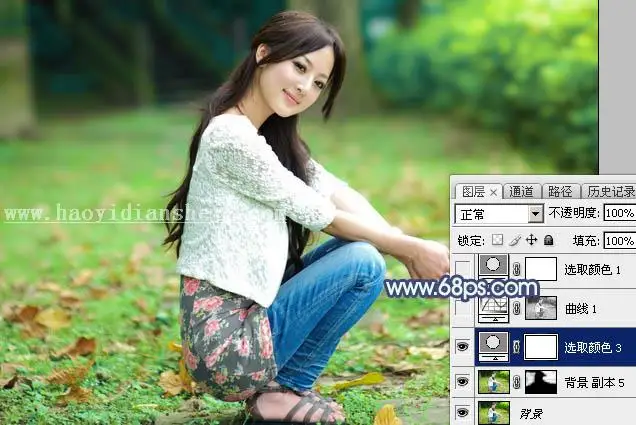 粉青色，用PS制作甜美的粉青色草地人像照片_www.haoyidiansheji.com