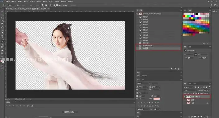 工笔画，用杨幂照片做工笔画效果实例_www.haoyidiansheji.com