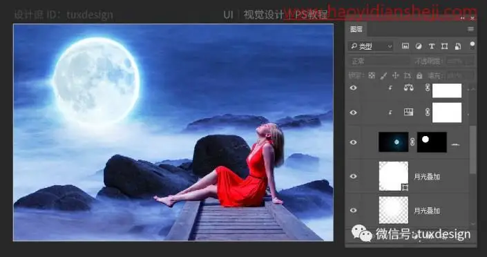 场景合成，通过PS合成一幅人物举头望明月的诗意场景_www.haoyidiansheji.com